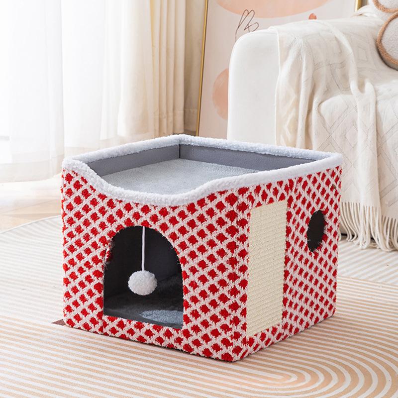 Foldable Cat Bed With Soft Plush For Warmth
