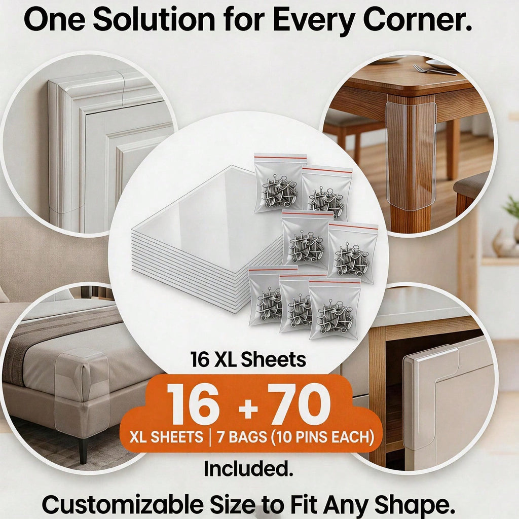 Cat Scratch Furniture Protector Set 16 Clear Sheets, Incldes 8 Sheets Of 279 358mm And 8 Sheets Of 140 358mm, 70 Twist Pins, Invisible Anti Scratch