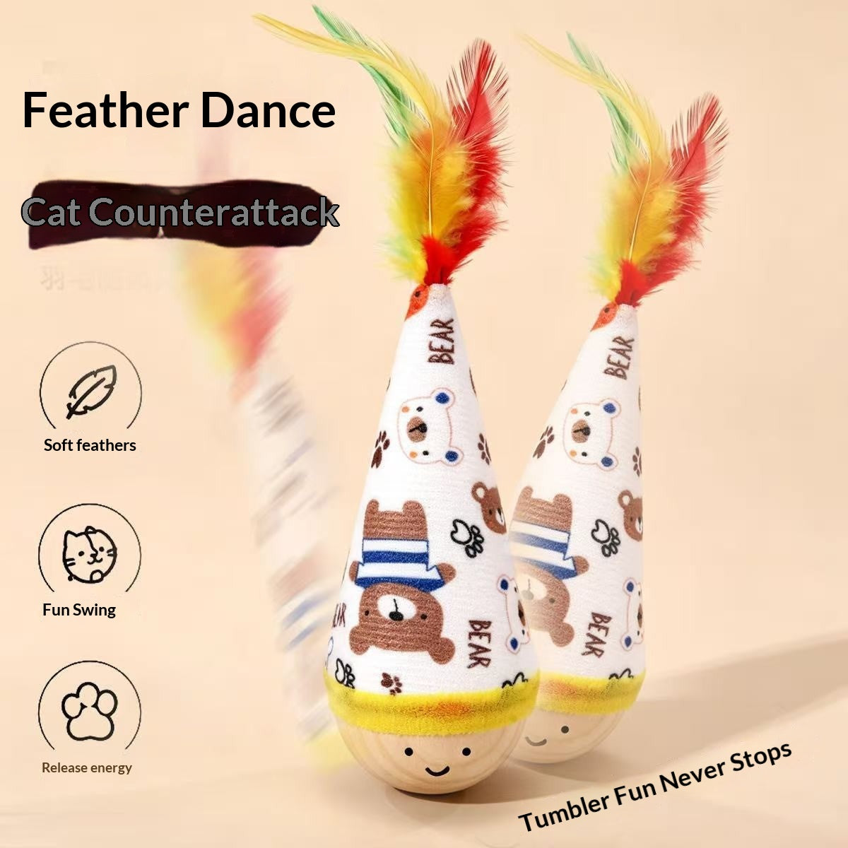 Tumbler Cat Toy Feather Teaser Wand