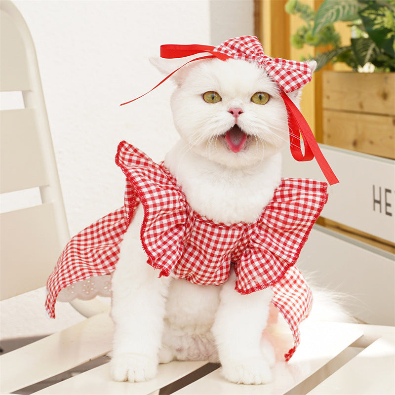 Pet Clothes Flounced Sleeve Three Colors Dress