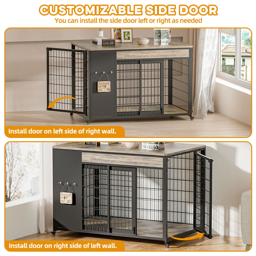 42-Inch Double Wide Wooden Double-Door Dog Crate Side Table Combo - Heavy-Duty DIY Assembly, Chew-Resistant Construction, Indoor Living Room