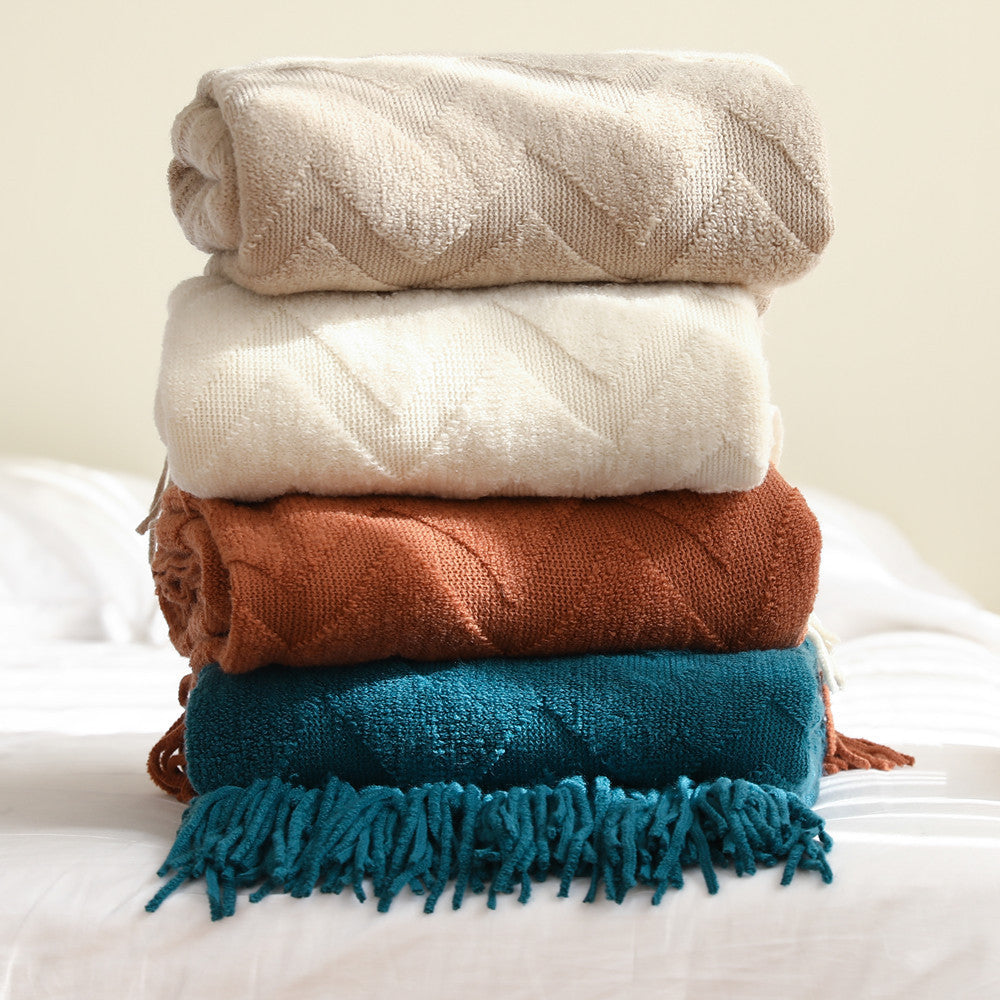 Sofa Cover Herringbone Knitted Office Air Conditioning Nap Blanket
