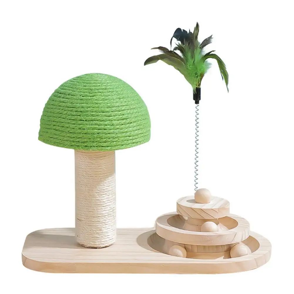 Cat Toys Scratching Post Mushroom Sisal Rope Scratcher Tree Tower Wood Turntable Ball Kitten Climbing Frame Supplies