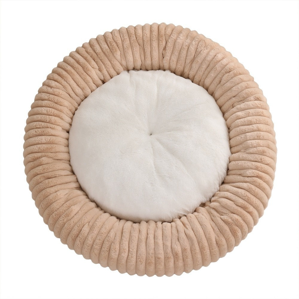 Round Soft And Comfortable Striped Plush Pet Mat