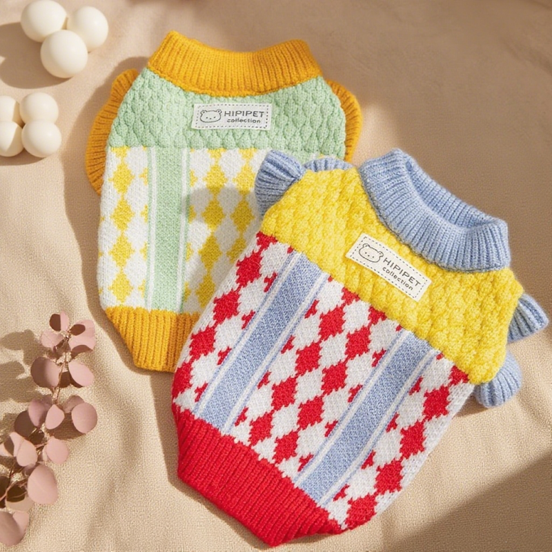The 25-year Of Pineapple Knitted Color-blocking Sweater Has Been Transformed Into Warm Pet Clothing For Kittens And German Cats In Autumn And Winter