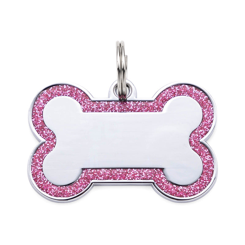 Zinc Alloy Dog Anti-lost Tag With Bone-shaped Edges And Shimmering Metallic Powder
