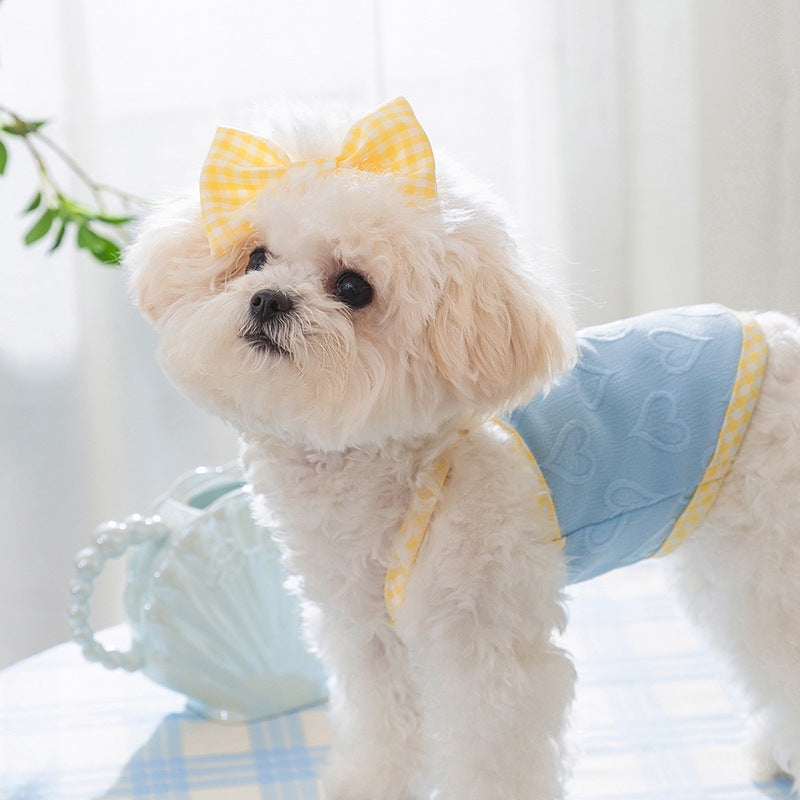 Heart Relief Texture Bow Suspenders Vest Small Dog