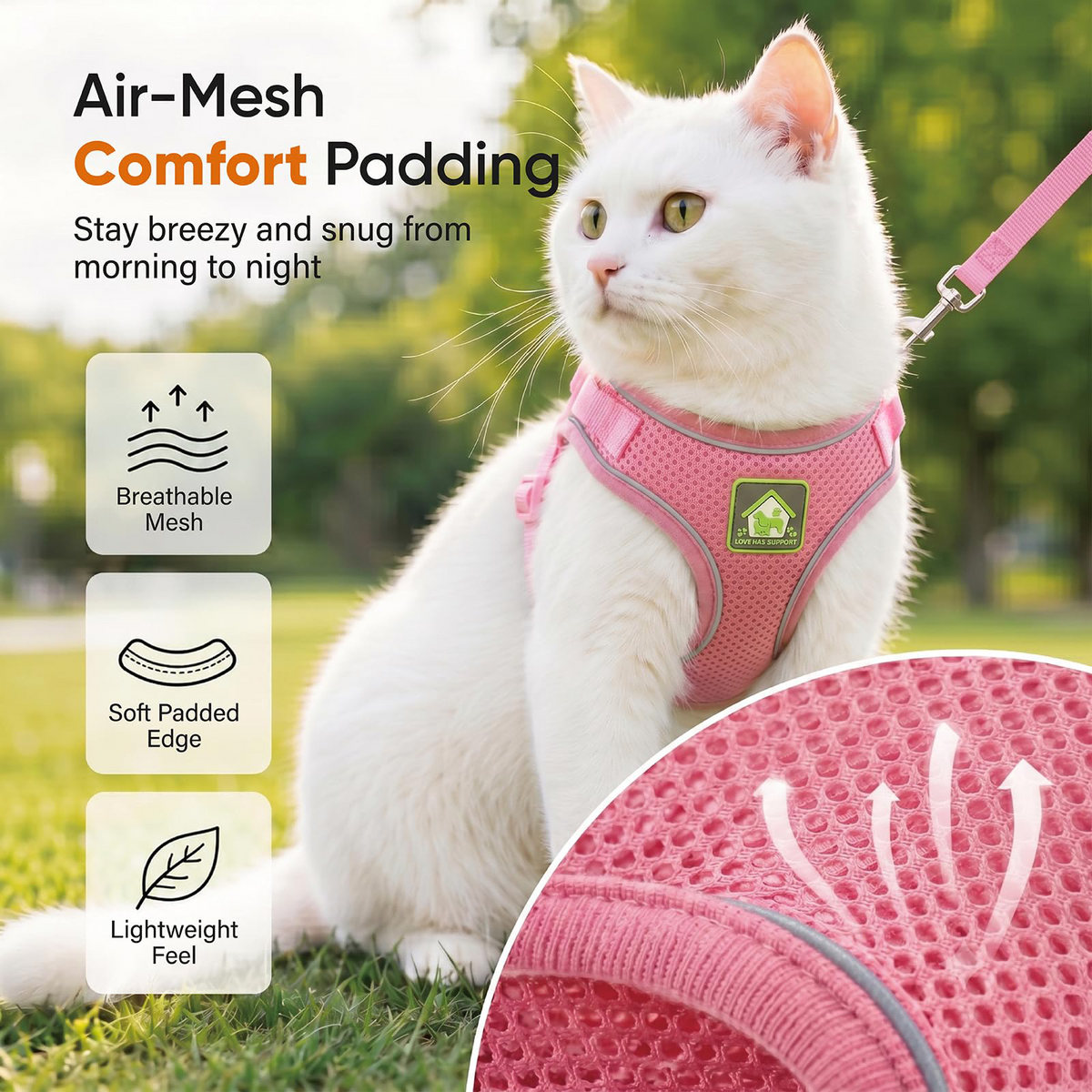 Cat Harness And Leash, Escape Proof Adjustable Vest Harness For Cats, Breathable Reflective Strip Soft Walking Vest For Small Medium Large Cats
