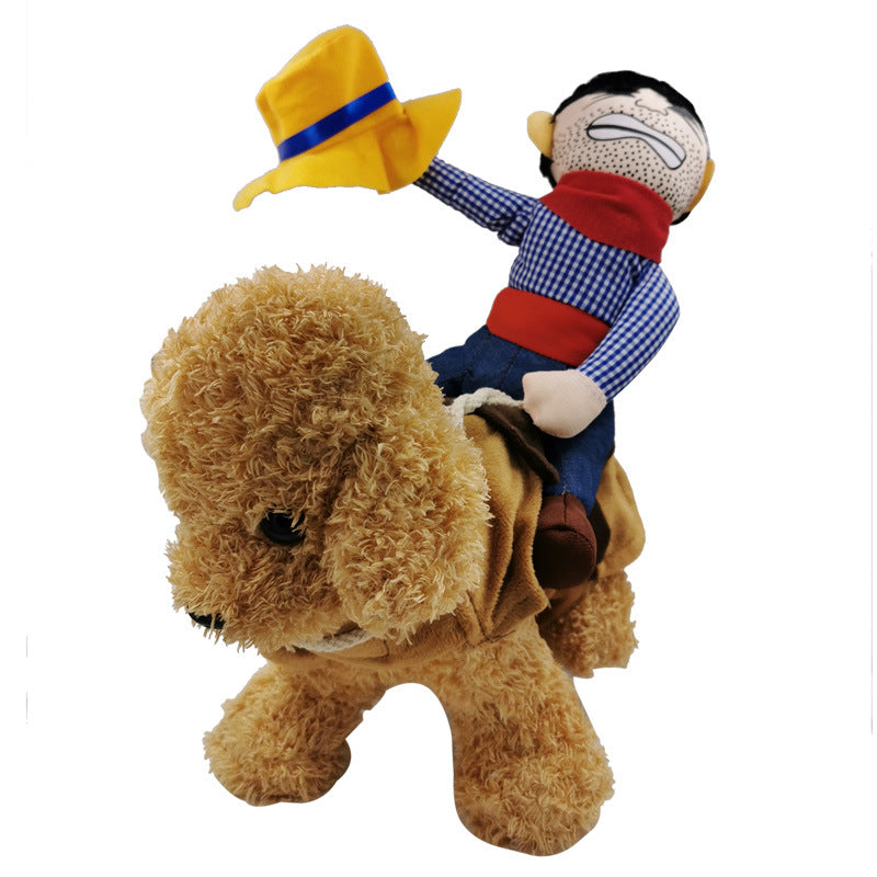 Cute And Funny Pet Dog Riding A Horse