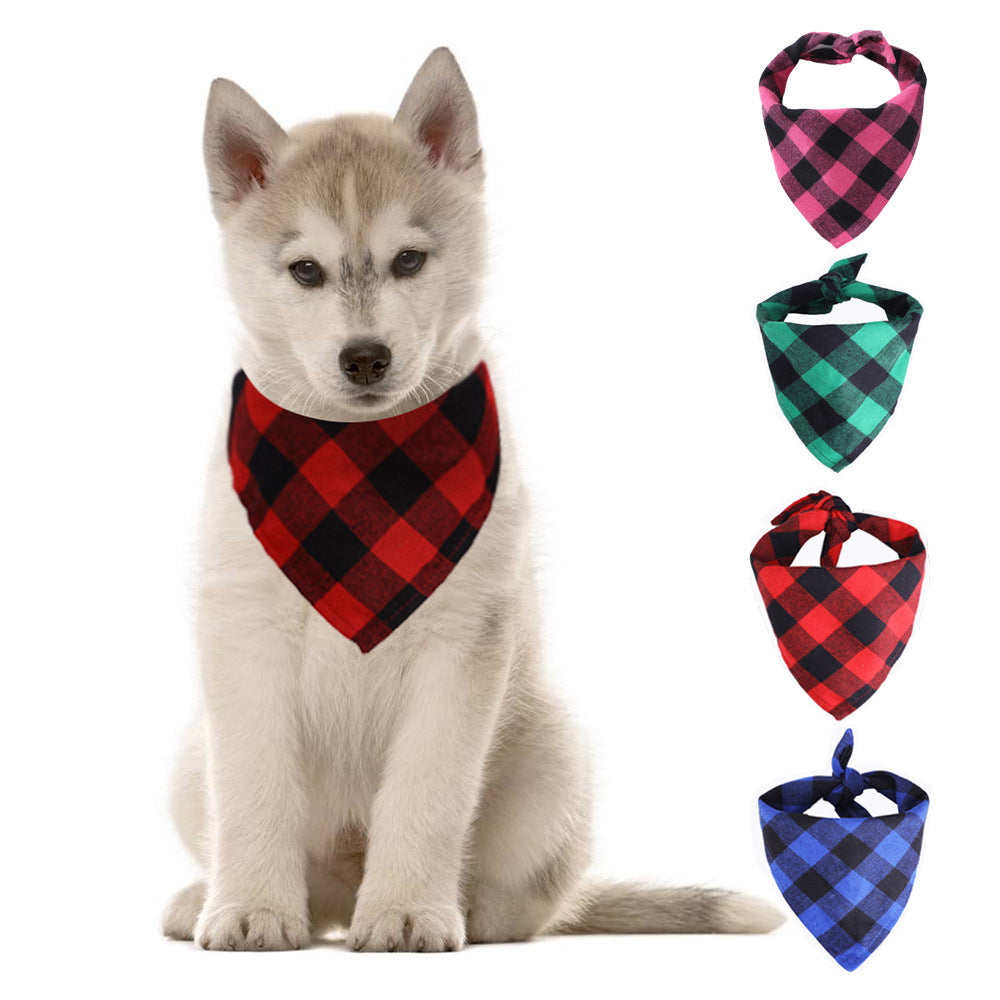 Single-layer Cotton Plaid Dog Bib, Available In Small And Large Sizes