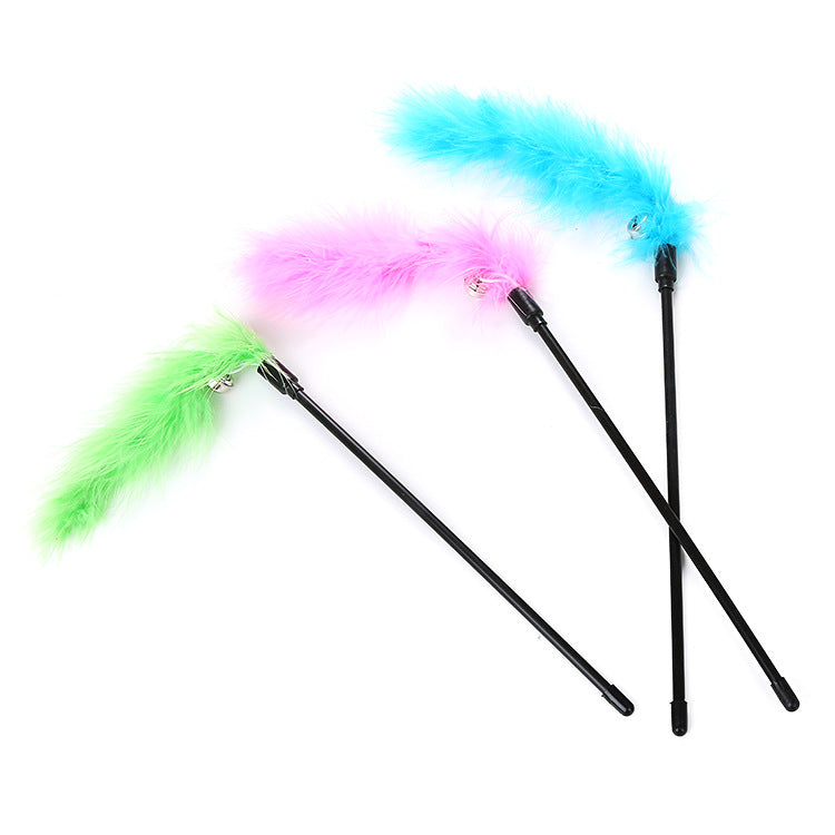 Turkey feather bell funny cat stick