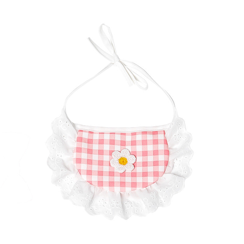 Cat Dog Saliva Towel Cute Lace Bib Plaid Pet