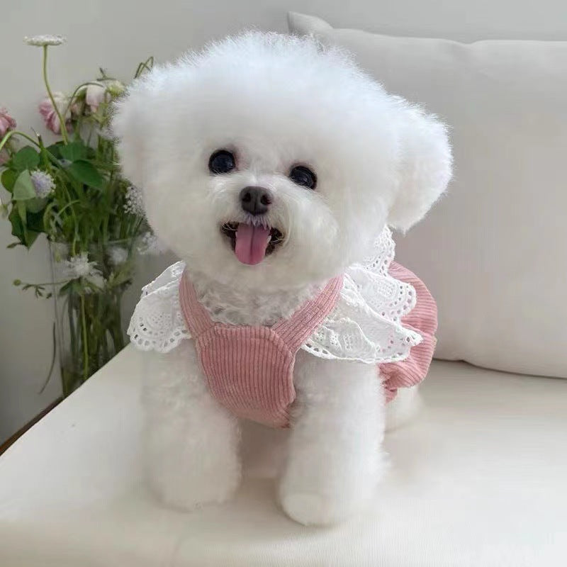 Pet Clothes Corduroy Pumpkin Skirt Traction Buckle