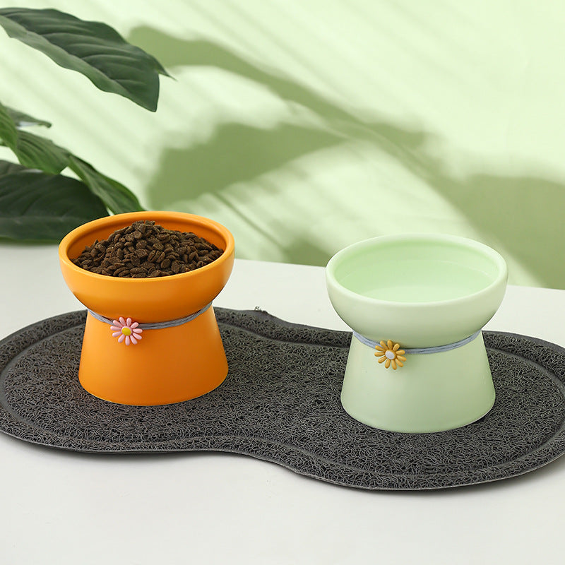 Pet Cat High Foot Neck Protector Ceramic Water Bowl