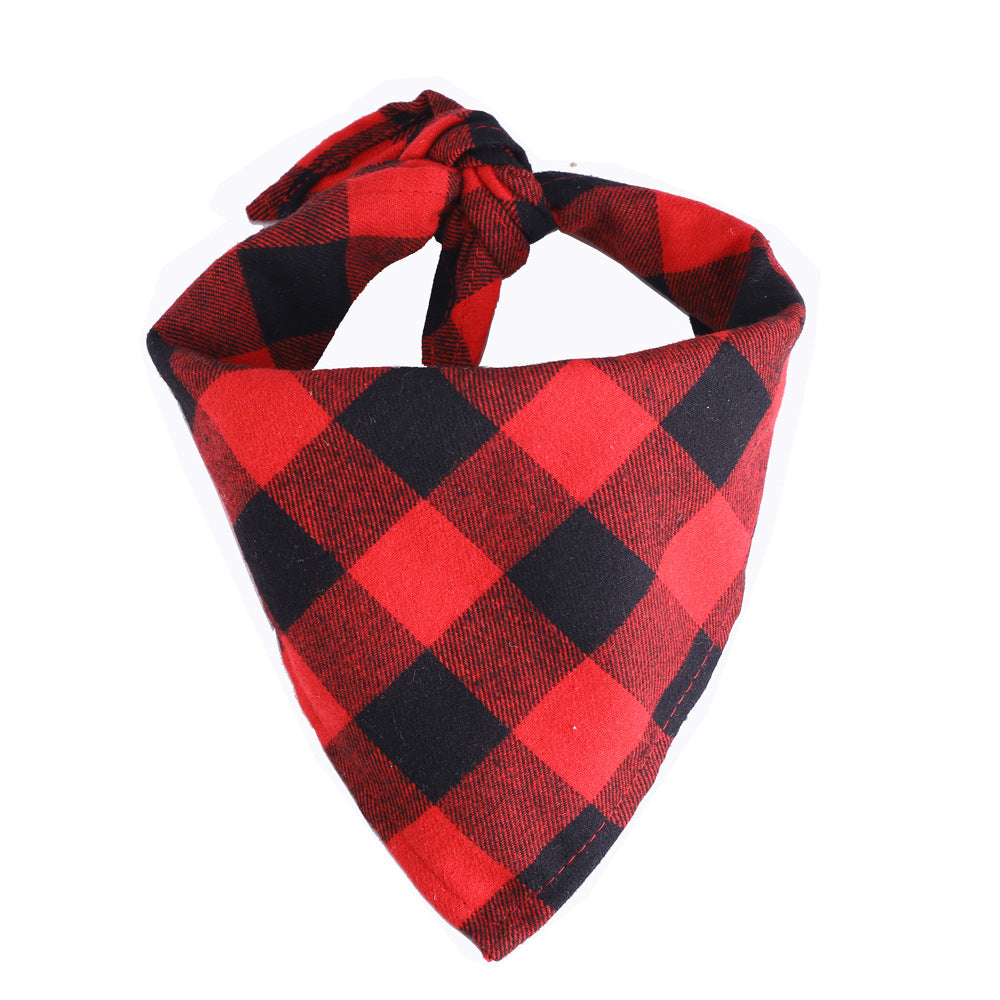 Single-layer Cotton Plaid Dog Bib, Available In Small And Large Sizes