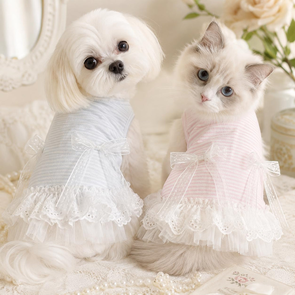Cute Dog Dress Sleeveless, Elegant Puppy Skirts With Lace Hem, Breathable Pet Dress For Small Dog Girl Chihuahua Yorkies Tulle Birthday Party Lace