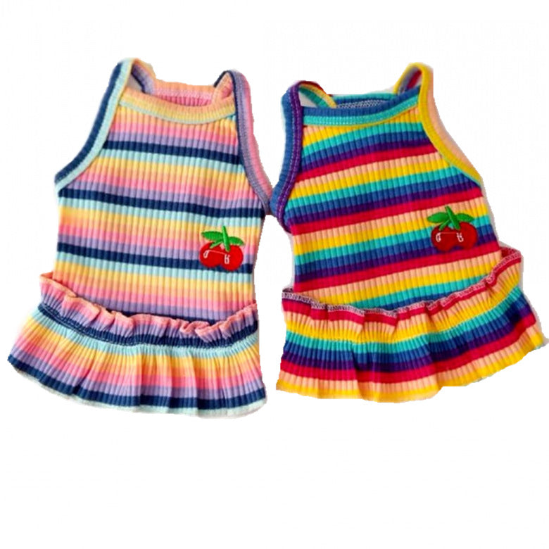 Pet Color Striped Cherry Princess Dress