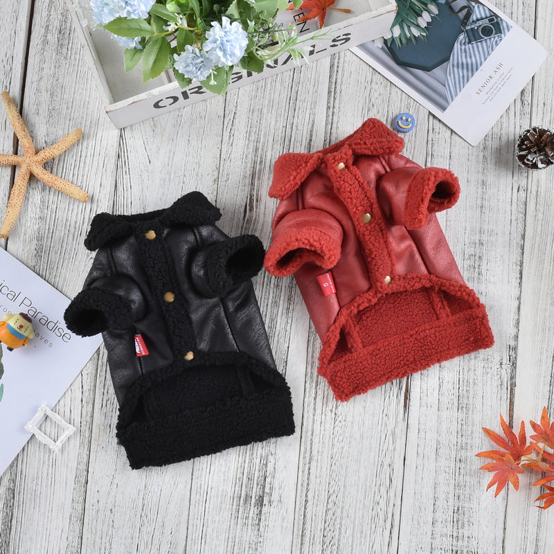 Fashion Cashmere Leather Coat Dog Thermal Clothes