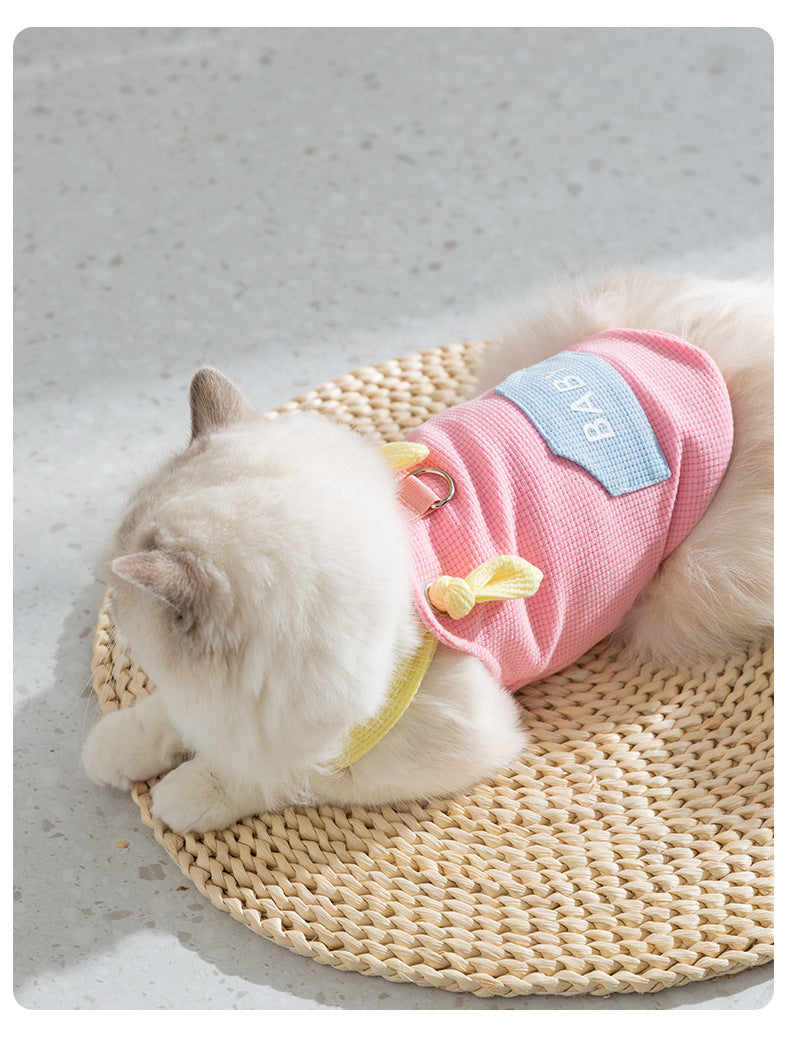 Spring And Summer Cat Macaron Pocket Traction Sling Clothes