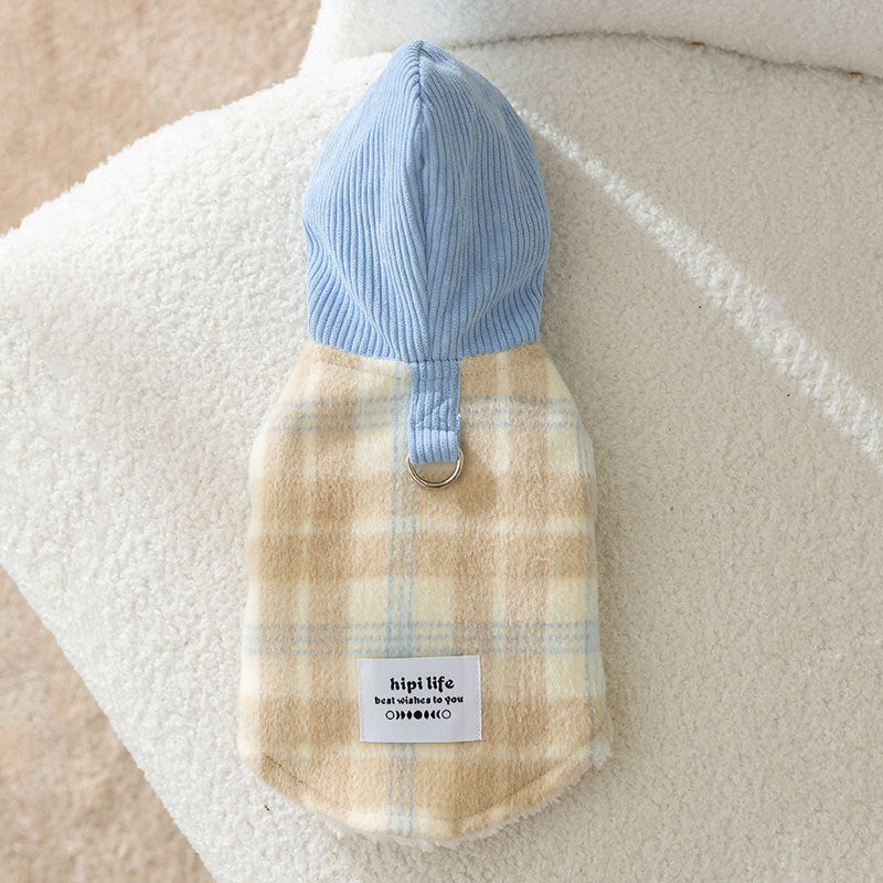 Chessboard Grid Hooded Traction Vest Autumn And Winter Pet