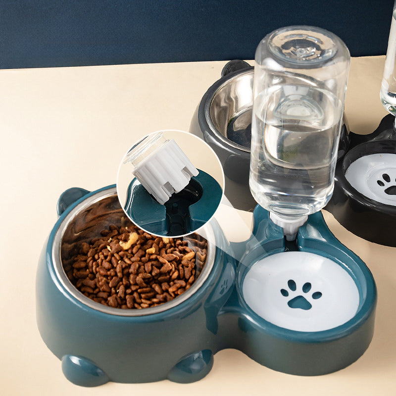 Cat Food And Water Bowl Set - 16 Degree Tilted Dog Dish With Water Dispenser Removable Pet Feeder Bowl Dog Drinking And Eating Bowl Detachable Pet