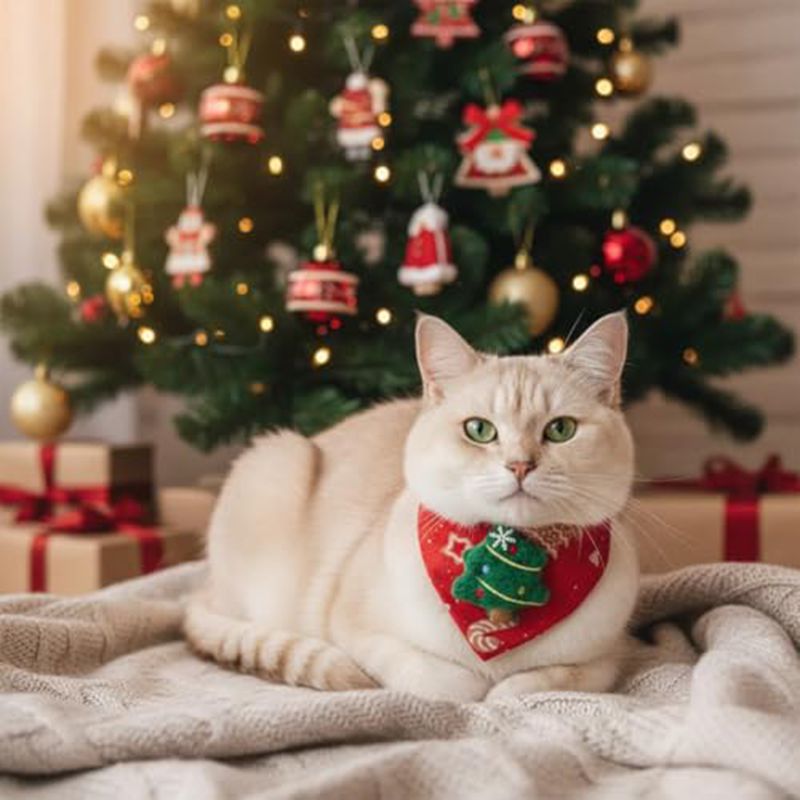 Christmas Pet Large Handkerchief Scarf, Red Santa Claus And Christmas Tree Pattern, One Size Suitable For All 9.06-15.75 Inches.Adjustable Festival