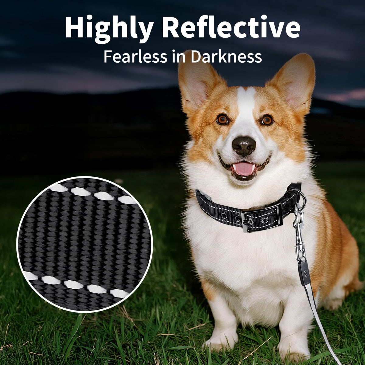 Reflective Dog Collar For Medium Dogs, Adjustable Wide Soft Comfortable Breathable Neoprene Padded Nylon Collar With Heavy Duty Metal Buckle For