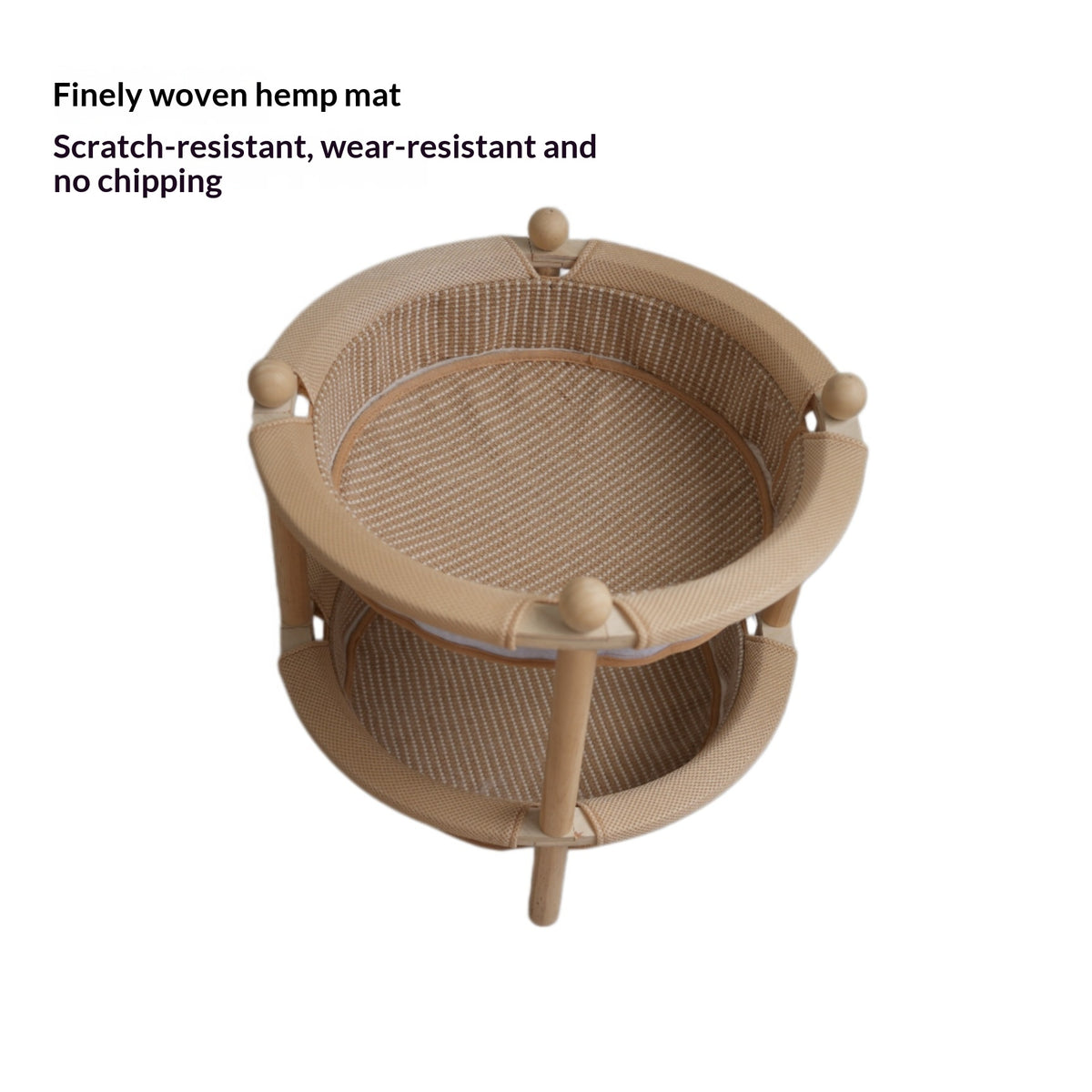 Double-Layer Large Wooden Round Cat Bed With Scratching Post