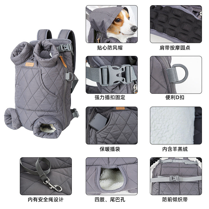 Dog Outdoor Backpack Winter Thickened Quilted Bag