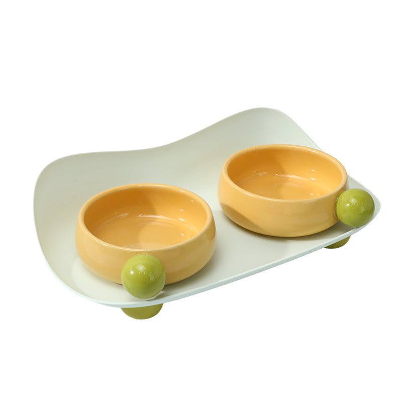 Elevated Ceramic Bowl For Cat Food Double Raised Bowl With Non Slip Support 2 Bowls For Cat Food And Water Washable Ceramic Bowl For Small Dogs