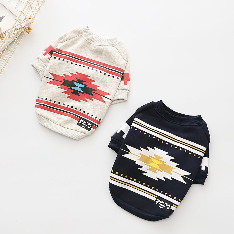 Dog Clothes Small Dog Cotton Plus Velvet Print Pet Clothes