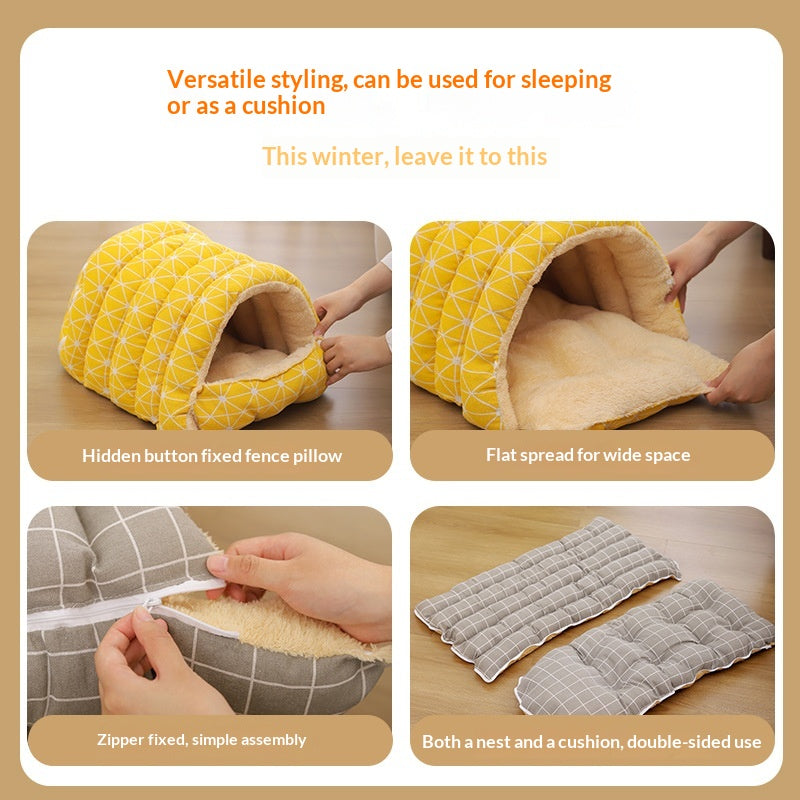 Thickened Insulated Pet Bed With A Closed Design And A Handy Handle