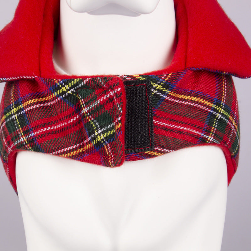 Dog Clothes Thickened Warm Cotton Coat Red Plaid Vest