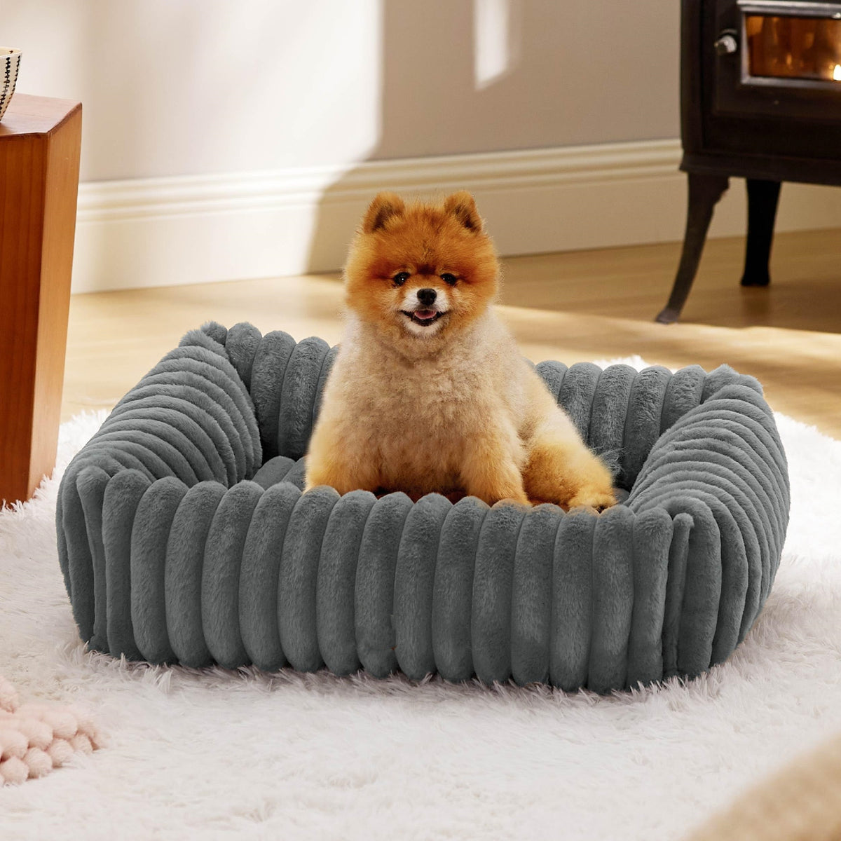 Dog Beds For Small Medium Dogs, Washable Fluffy Cat Puppy Bed Rectangle Calming Sleeping Pet Cat Bed For Indoor Dogs, Removable Zipper Cover