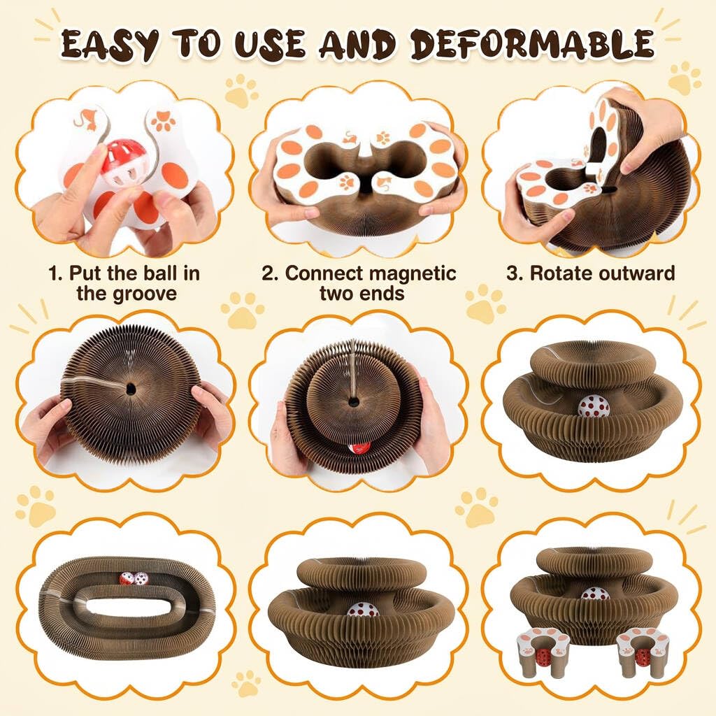Cat Toy,Magic Organ Cat Scratcher Board,Foldable Recyclable Cat Accordion Toy,Interactive Scratch Pad With Toy Ball,Interactive Cat Toys For Indoor