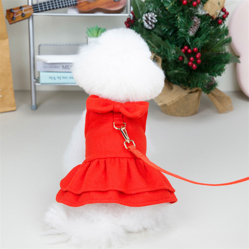New Christmas Thick Wool Bow-Knot Skirt Pet Clothes