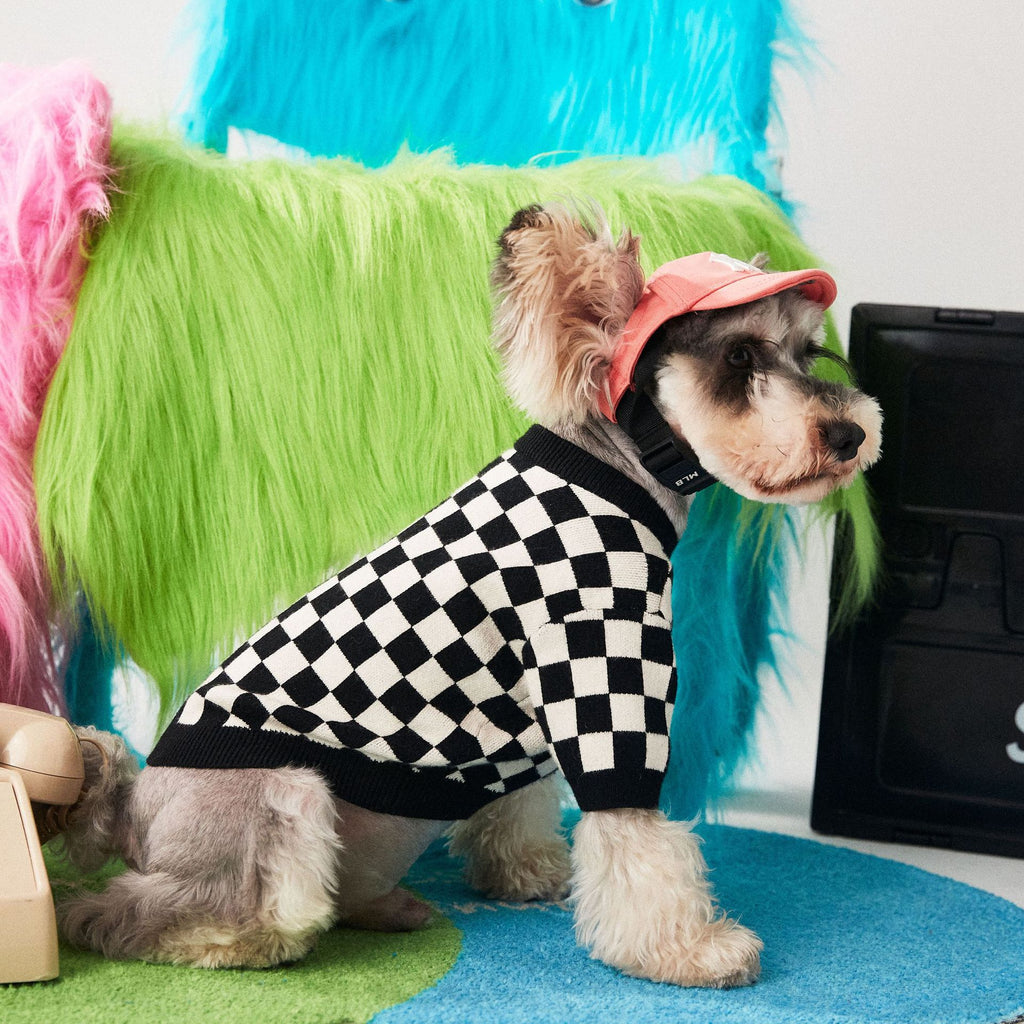 Pet Clothes Checkerboard Round Neck Pullover Sweater