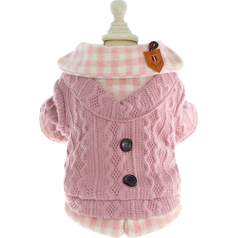 Dog Clothes Sweater Fake Two Pieces Fleece-lined Warm Cotton
