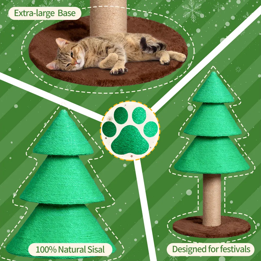 31.5in Christmas Tree Cat Scratcher, Cat Scratching Post For Indoor Cats, Large Sisal Cat Scratching Tree Cat Scratch Tower, Green
