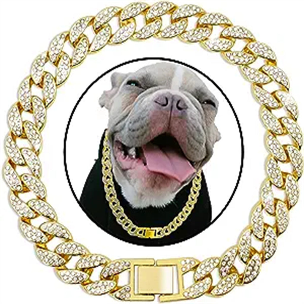 Pet Dog Collar Necklace With Diamonds Cuban Link Chain