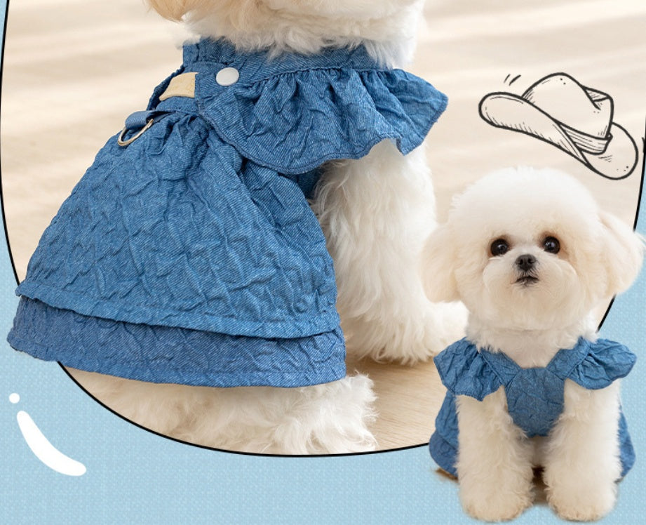 Dog Cat Classic Denim Clothes And Dresses Puppy Anti-lint Summer Thin Bichon Pet Clothing Small Dog