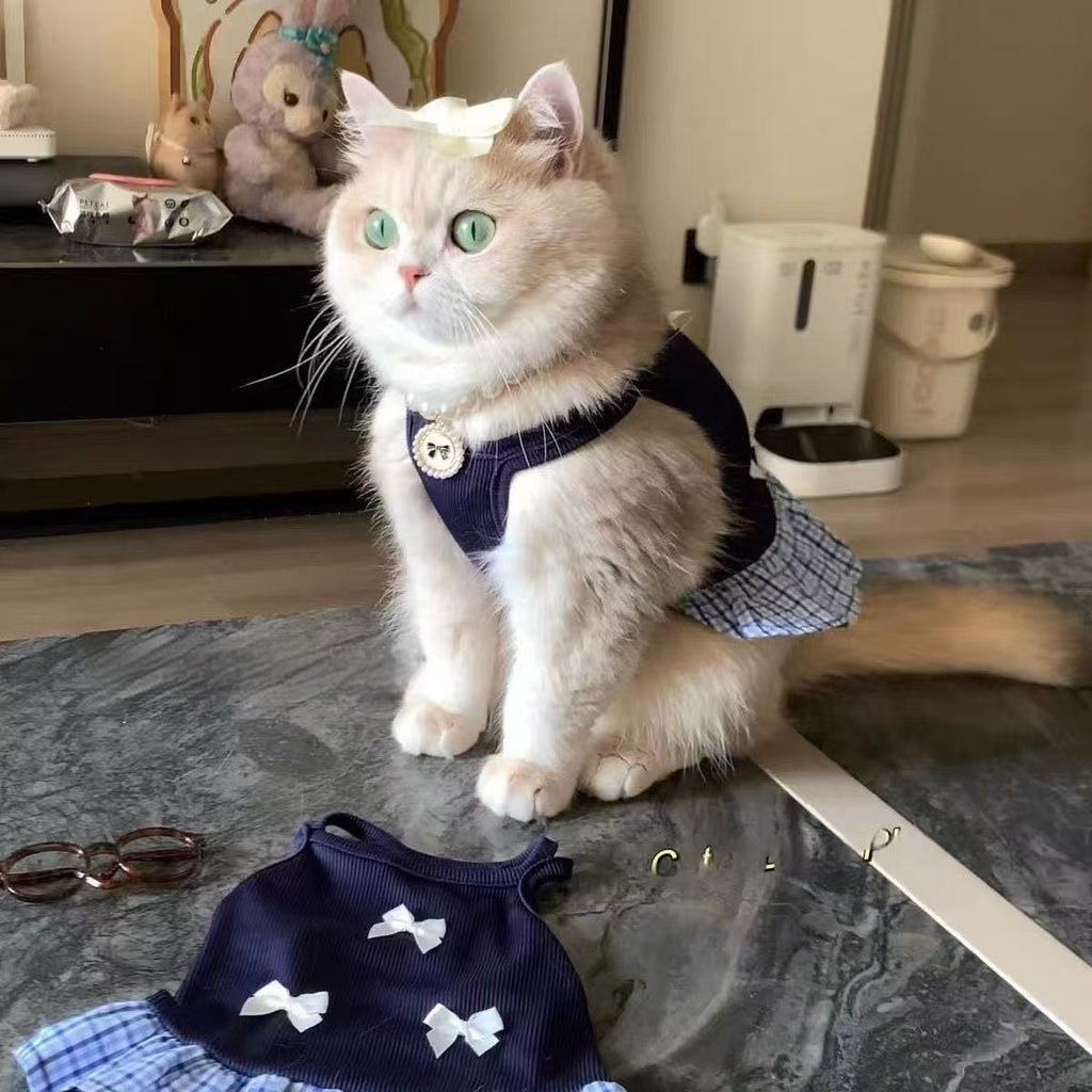 Small Cat And Dog Vest Dress Preppy Style