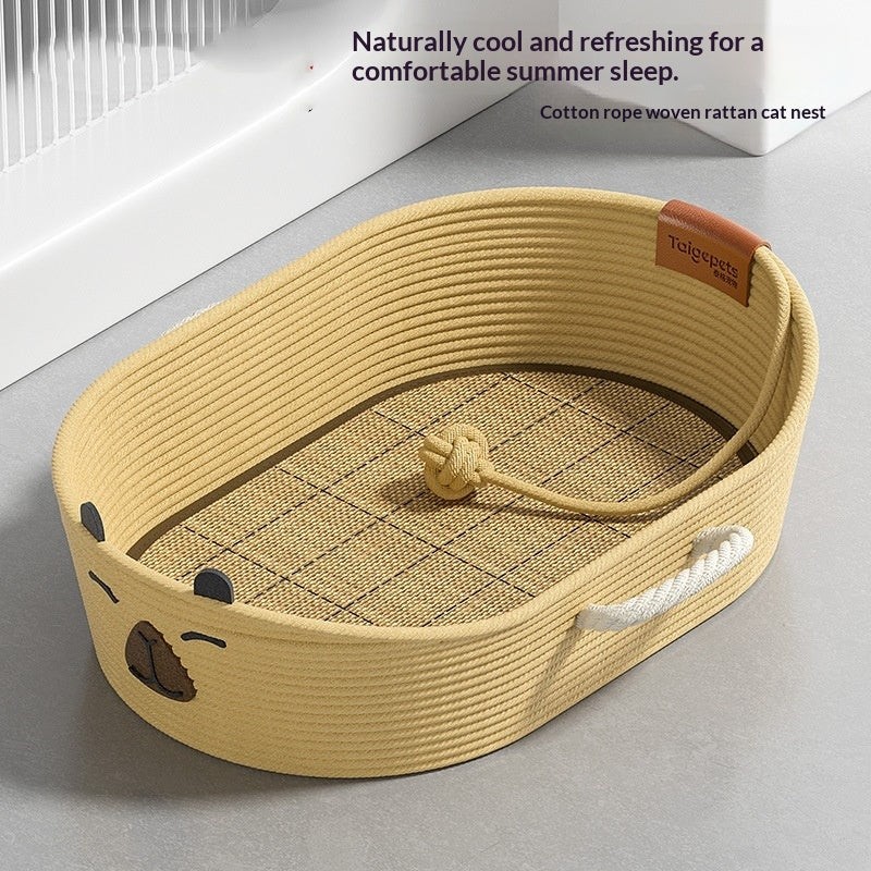 Wicker Cat Bed All-Season For Summer Extra-Large Scratching Post Dedicated Sleeping Bed