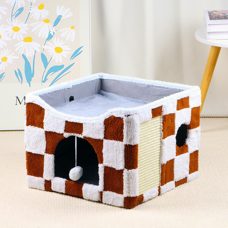 Foldable Cat Bed With Soft Plush For Warmth