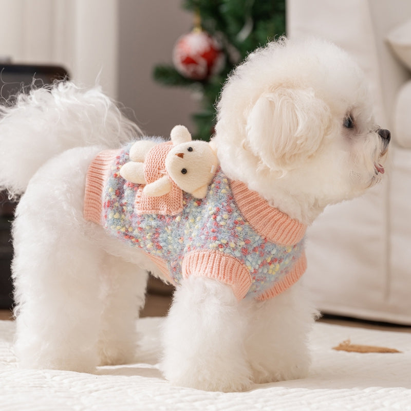 Autumn And Winter Pet Sweaters, Three-dimensional Bear Floral Yarn, Small And Medium-sized Dog Bichon Frise Yorkshire Terrier Pullover, Cat And Dog