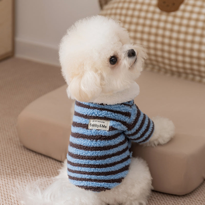 Soft Plush Striped Pet Shirt, Cozy Button-Down Puppy Sweater For Small Dogs And Cats, Warm Winter Fleece Dog Clothing, Comfortable Puppy Outfit For