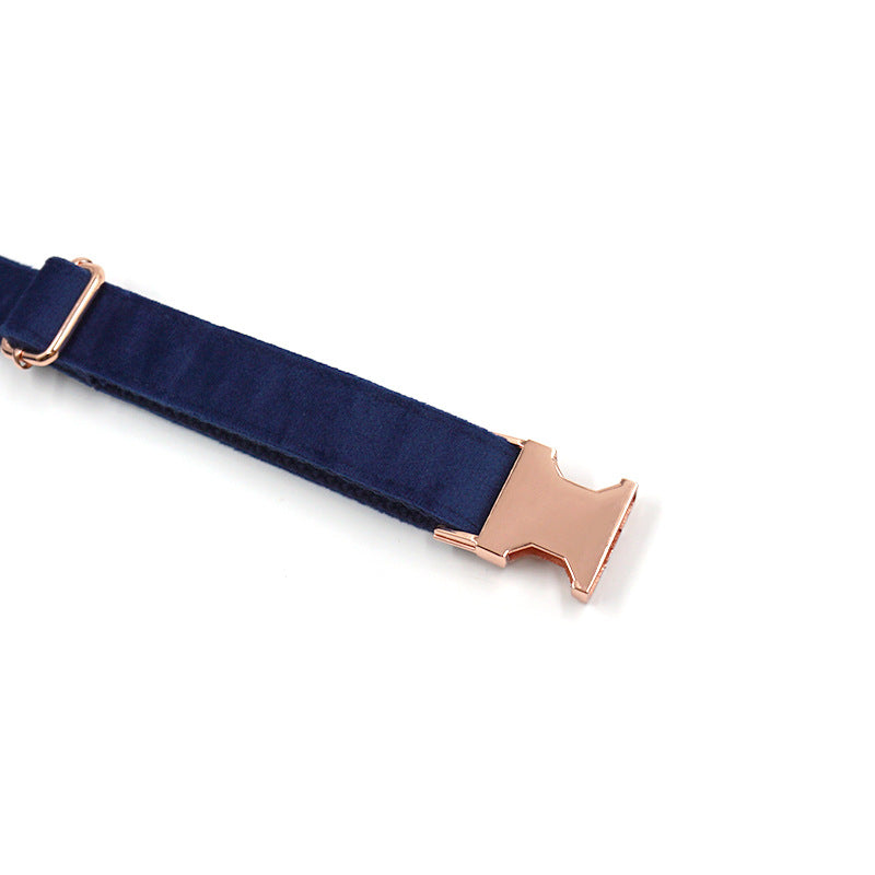 Blue Velvet Rose Gold Buckle Pet Collar