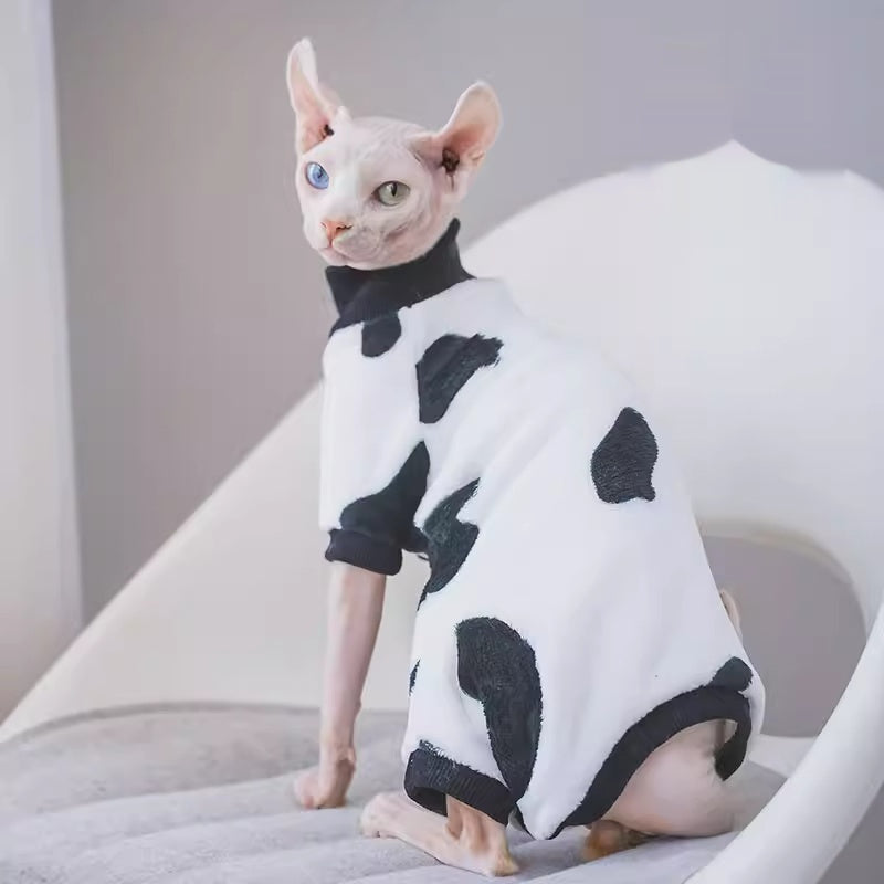 Hairless Cat Warmth-Enhancing Thickened Soft Pure Cotton Bottoming Shirt With Cuffs