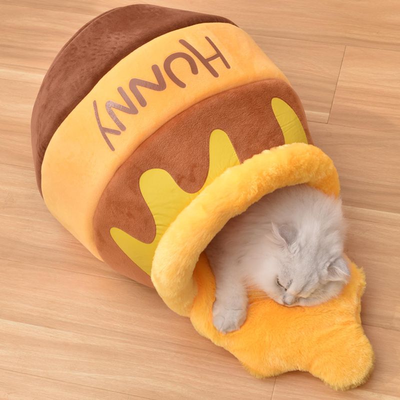 Honey Pot Cat Bed, Comfortable Memory Foam Cat Cave Bed, Honey Pot Pet Nest Pet Cave Bed, Kitten Cave Bed Sleeping House, Cute Cartoon Design Semi