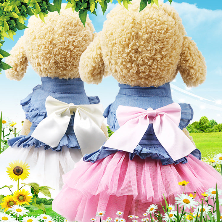 Korean Version Creative Bow Pet Denim Skirt